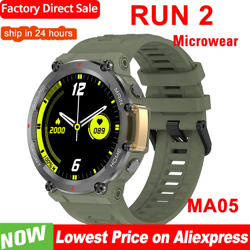 

Смарт-часы Microwear RUN 2, 400*400, MA05, для улицы, GPS трек, SOS, 85 спортивных режимов, IP68, Bluetooth, звонки, Смарт-часы для мужчин