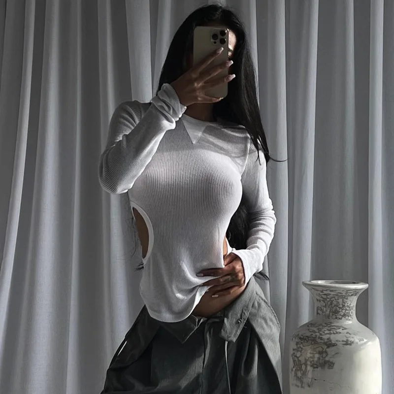2023 early autumn new women's clothing sexy hot girl thread knitting hollow round neck long-sleeved top Y2K women's clothing 
2023 early autumn new women's clothing sexy hot girl thread knitting hollow round neck long-sleeved top Y2K women's clothing