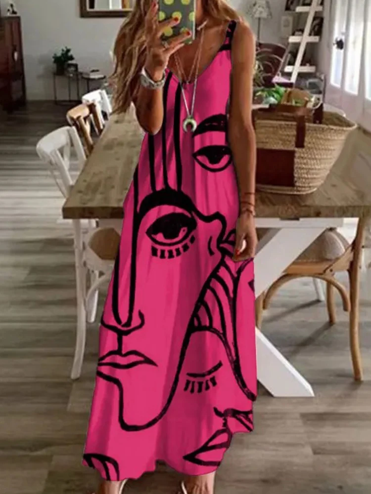 Retro Face Print Casual Loose Long Dress Elegant Sleeveless V Neck Party Tank Dress Women Fashion Loose Summer Maxi Dresses 2022
Retro Face Print Casual Loose Long Dress Elegant Sleeveless V Neck Party Tank Dress Women Fashion Loose Summer Maxi Dresses 2022