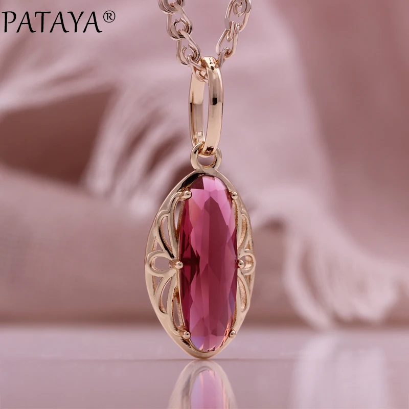 PATAYA New Red Natural Zircon Luxury Pendant Necklaces 585 Rose Gold Color Women Cute Gift Fashion Jewelry Oval Hollow Necklaces
PATAYA New Red Natural Zircon Luxury Pendant Necklaces 585 Rose Gold Color Women Cute Gift Fashion Jewelry Oval Hollow Necklaces