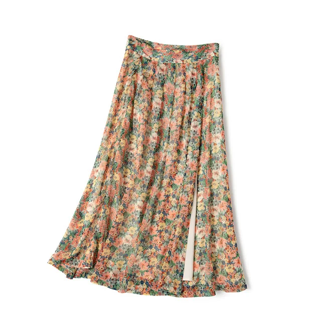 Women's Midi Skirt Floral High Waist Split Hem A-Line Pleated Jupe Holiday Style
Women's Midi Skirt Floral High Waist Split Hem A-Line Pleated Jupe Holiday Style