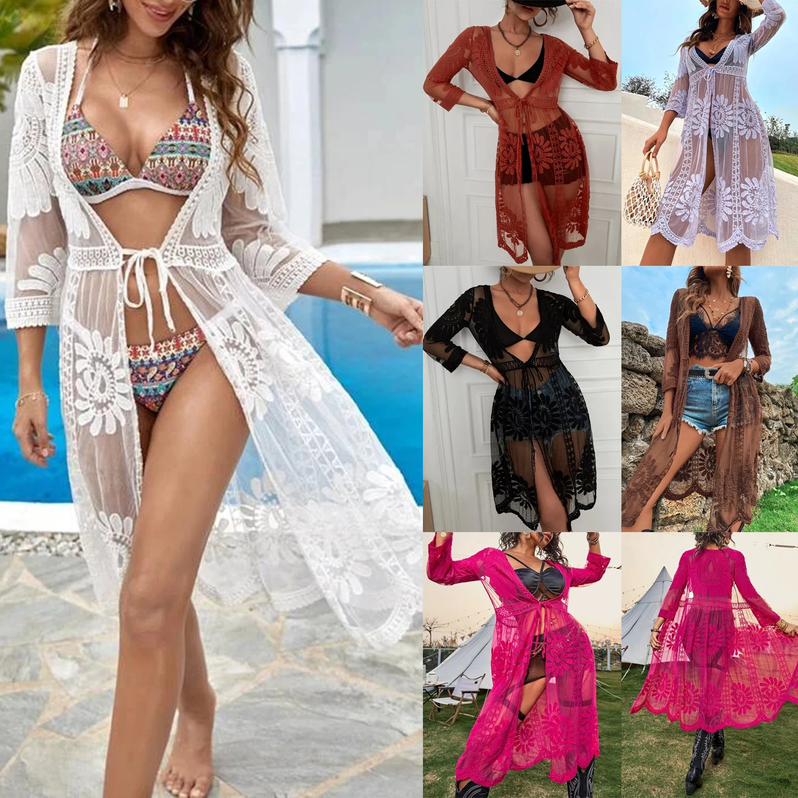 Women Beach Mesh Cover Up Bathing Suit Smock Floral Printed Lace Open Kimono Summer Beachwear 6 Colors
Women Beach Mesh Cover Up Bathing Suit Smock Floral Printed Lace Open Kimono Summer Beachwear 6 Colors