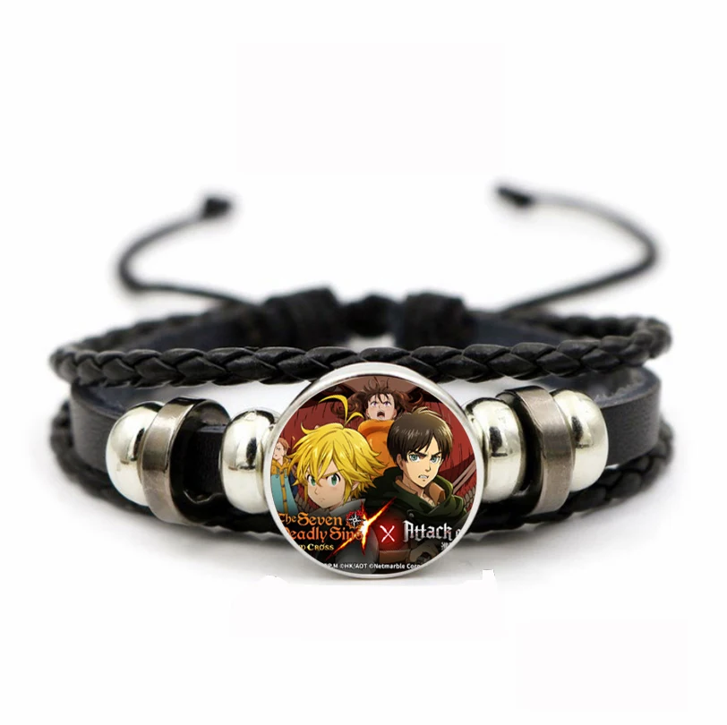 

Cartoon Bracelet Leather PU Woven Bracelet Time Gem Wristband Kids Cosplay Gift For Anime The Seven Deadly Sins Braided Bangle