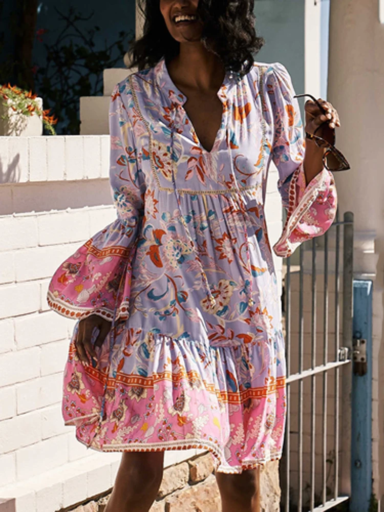Spring New Mini Boho Dress Women Elegant Floral Printed A-Line Dresses Ladies V-Neck Loose Casual Sundress Vestidos
Spring New Mini Boho Dress Women Elegant Floral Printed A-Line Dresses Ladies V-Neck Loose Casual Sundress Vestidos