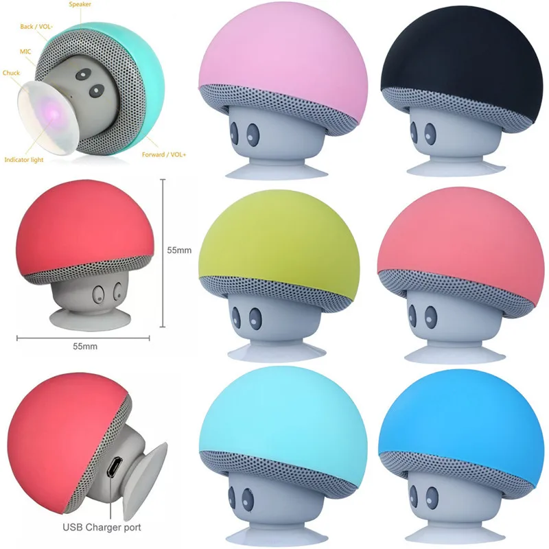 

Wholesale Mini Mushroom Small Bluetooth Speaker Stereo Subwoofer Waterproof Sucker Bracket Wireless Speakers With Mic HandsFree
