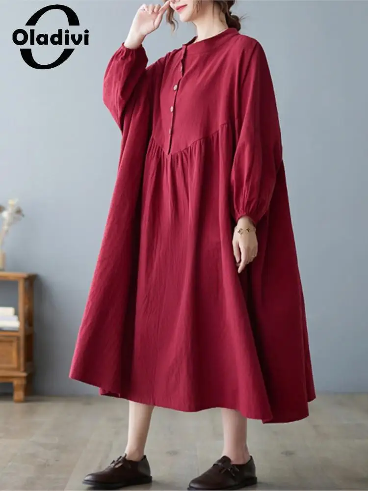 Oladivi Oversized Cotton Linen Dress for Women Solid Color Casual Loose Long Dresses Female Vestidios Robe Red Blue Black 5152
Oladivi Oversized Cotton Linen Dress for Women Solid Color Casual Loose Long Dresses Female Vestidios Robe Red Blue Black 5152