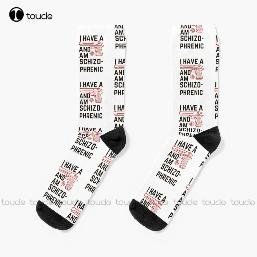 

I Have A Gun And Am Schizophrenic Socks Black Football Socks Unisex Adult Teen Youth Socks Custom Gift 360° Digital Print