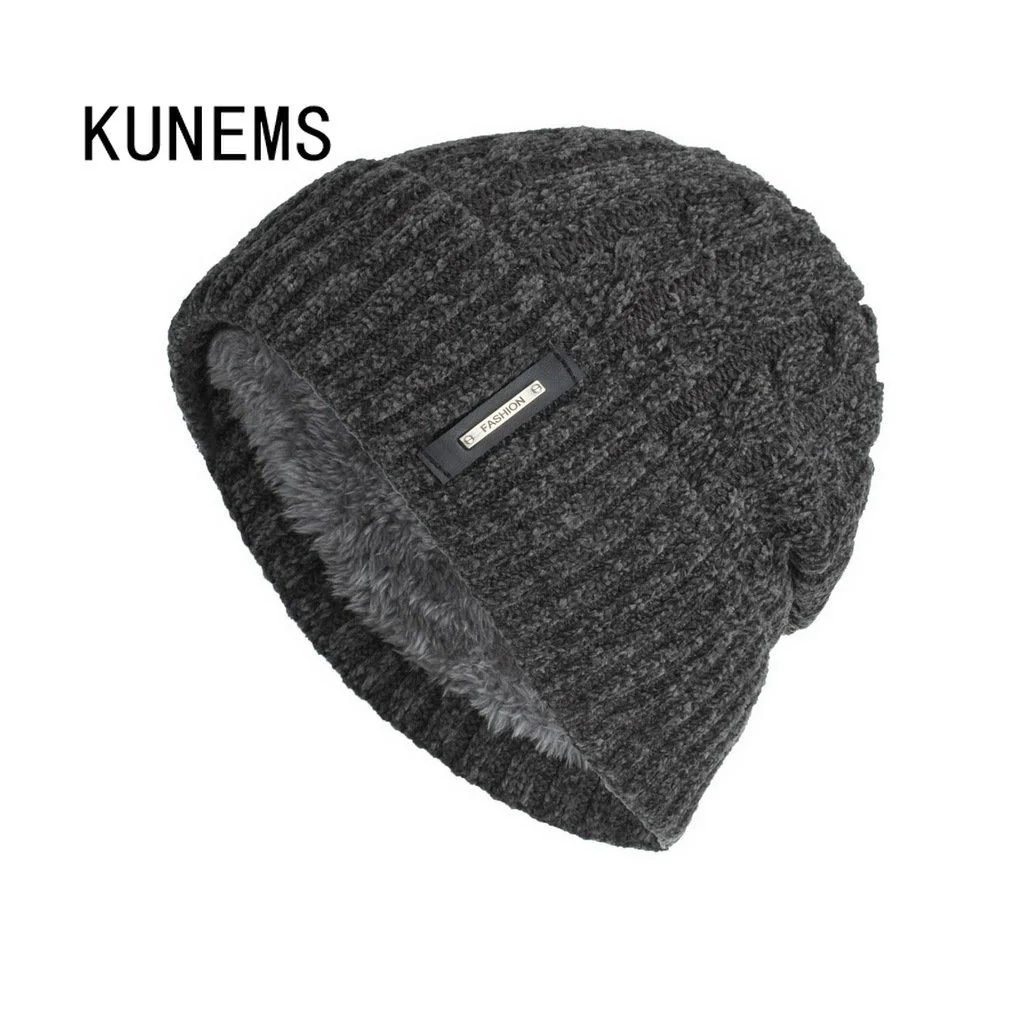 

KUNEMS Winter ats for Men Fasion Knitted Beanies Bonnets Velvet Keep Warm Caps Casual Dad at Soft Cap Scarf Skullies orras