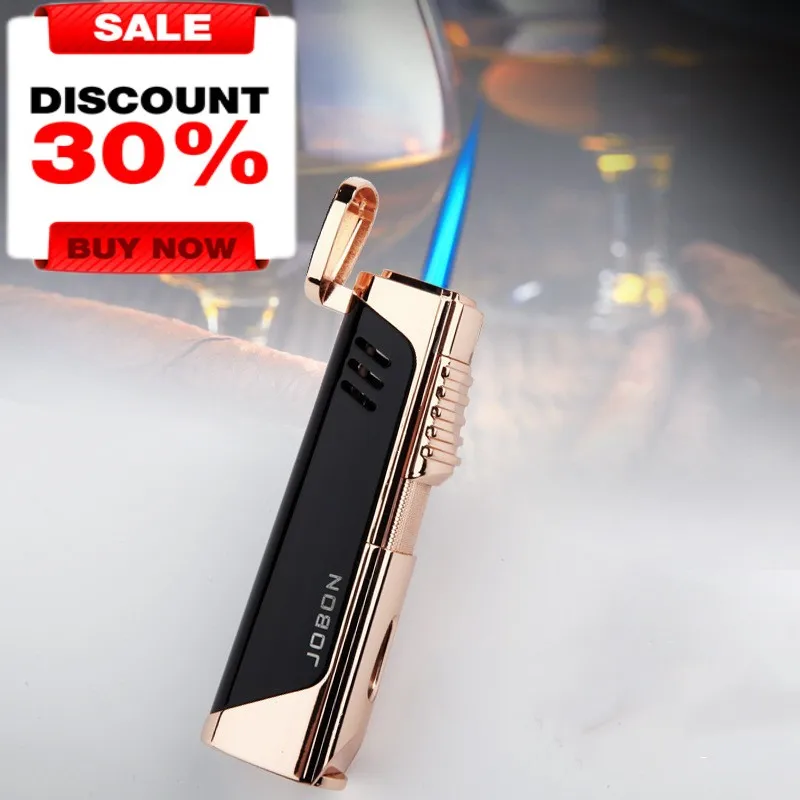 

JOBON Windproof Direct Flame Butane Gas Lighter Visual Gas Window Slip Ignition Cigar Cigarette Accessories Metal Man's Gifts