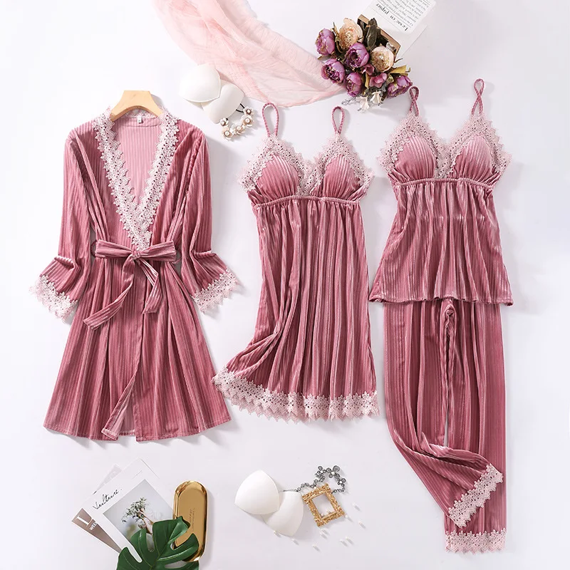 Women's pajamas Winter 3pcs Gold Velvet For Women Pajama Set Warm Pyjama Sexy Lace Sleepwear Nightdress Home Clothes Pijamas Pjs
Women's pajamas Winter 3pcs Gold Velvet For Women Pajama Set Warm Pyjama Sexy Lace Sleepwear Nightdress Home Clothes Pijamas Pjs