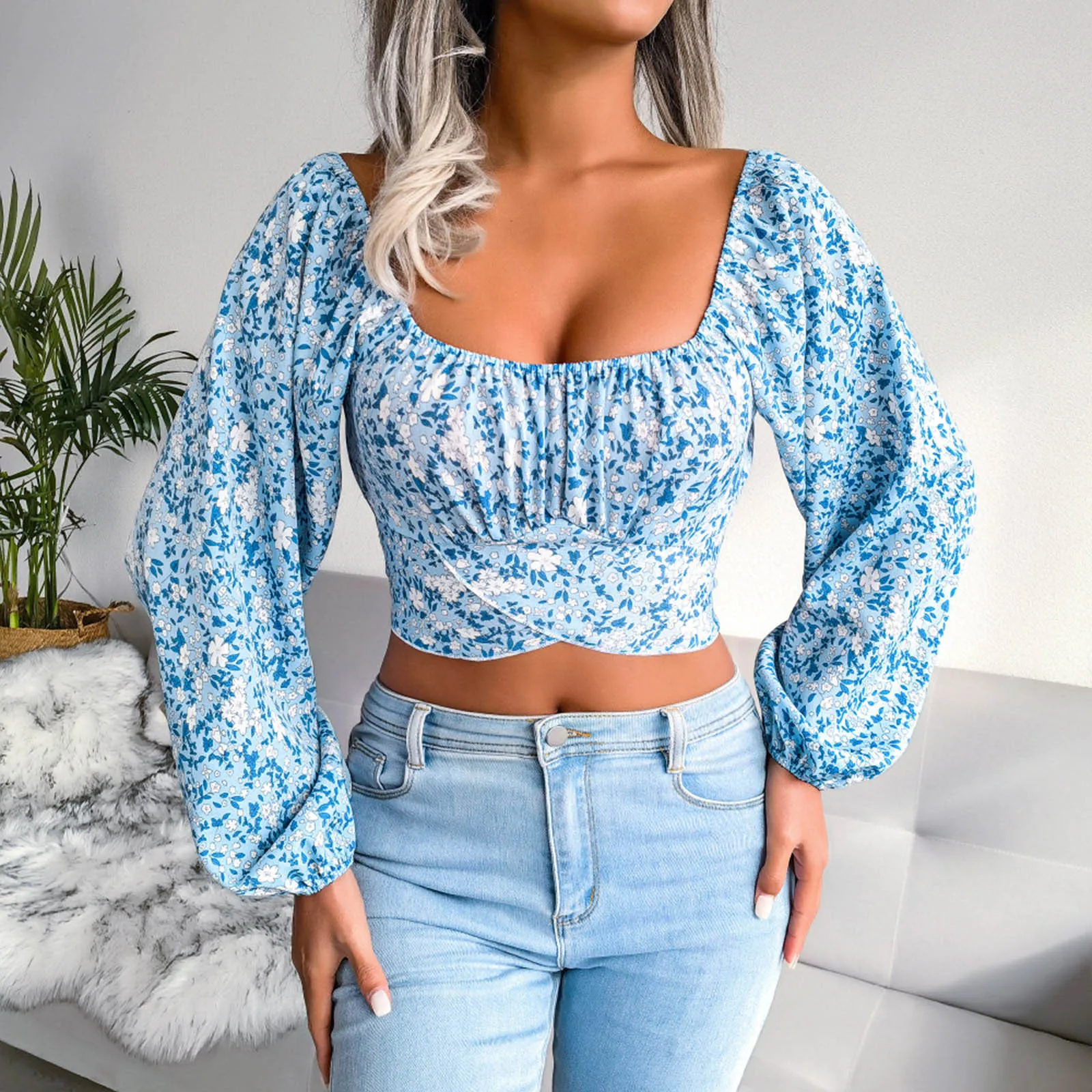 Ladies Resort Style Lantern Sleeve Bow Floral Print Woman Tshirts Long Sleeve Tee Korean Fashion Harajuku Chiffon Crop Top 4
Ladies Resort Style Lantern Sleeve Bow Floral Print Woman Tshirts Long Sleeve Tee Korean Fashion Harajuku Chiffon Crop Top 4