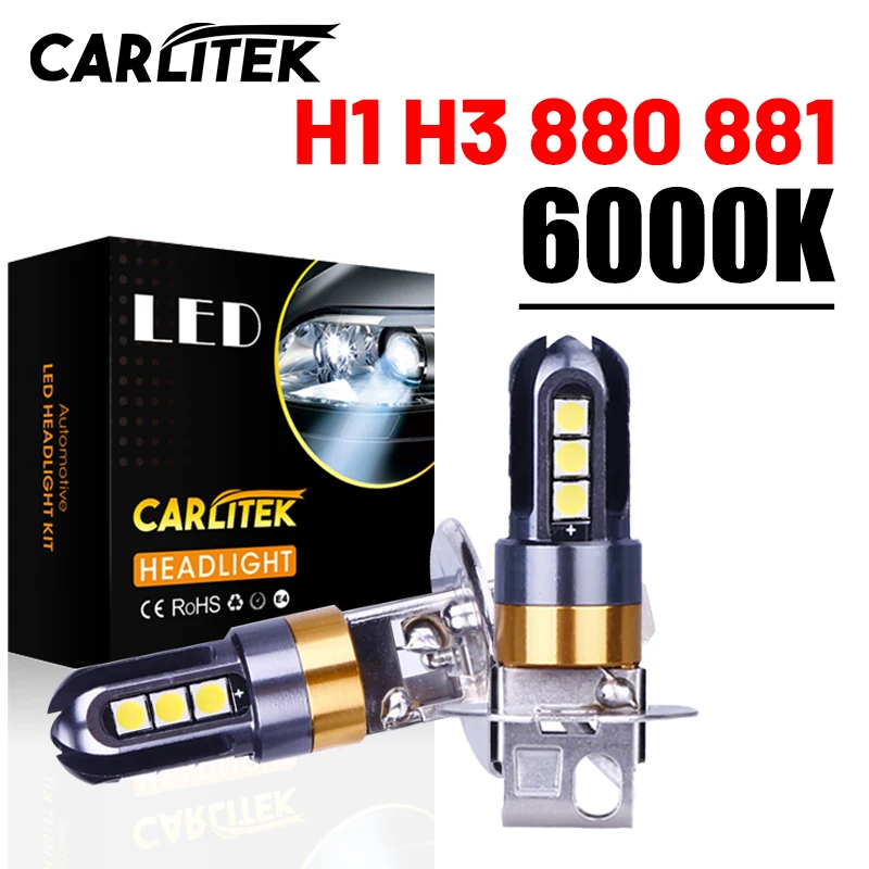 Автомобильная лампа Carlitek H1 H3, модель 880 881 H27, фара ближнего света, белая 6000K 3030 SMD, передняя противотуманная фара для супер автомобиля 
Автомобильная лампа Carlitek H1 H3, модель 880 881 H27, фара ближнего света, белая 6000K 3030 SMD, передняя противотуманная фара для супер автомобиля