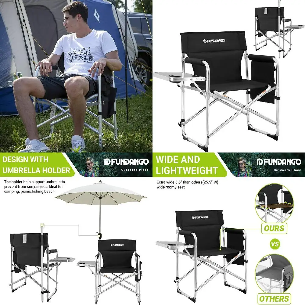 Durable and Stylish Folding Camping Director Chair for Adults - Supports Up to 264lbs, Black
Durable and Stylish Folding Camping Director Chair for Adults - Supports Up to 264lbs, Black