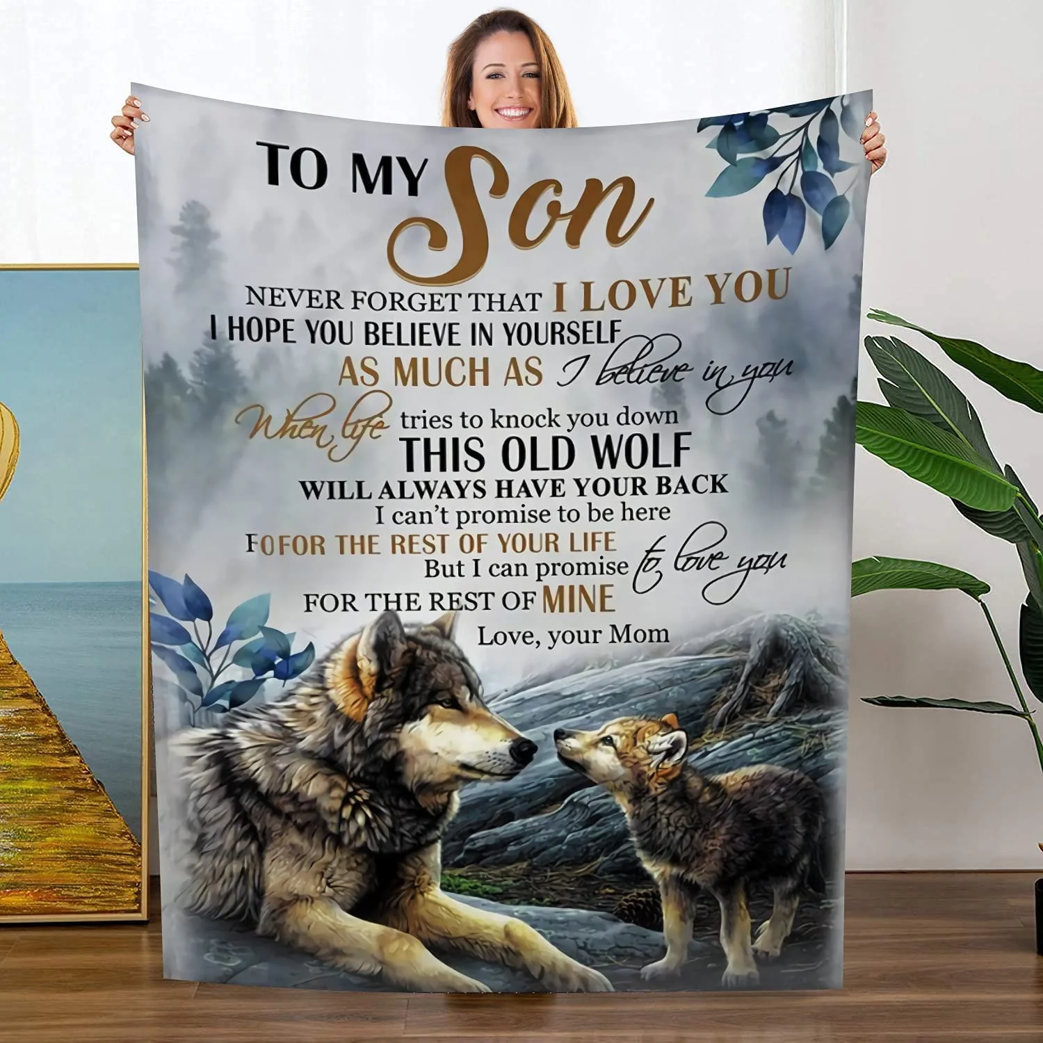 

To My Son Letter Printed Blanket Ultra-Soft Micro Fleece Throw Blankets From Mom Dad Gifts for Son Fuzzy Soft Blanket Queen Size