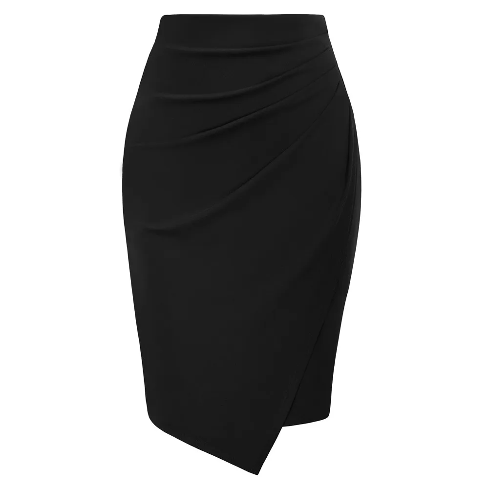 

KK Women Elegant Slim Skirt Overlay Decorated Skirt High Waist Ruched Front Bodycon Skirt Hips-Wrapped OL Sexy Skirts