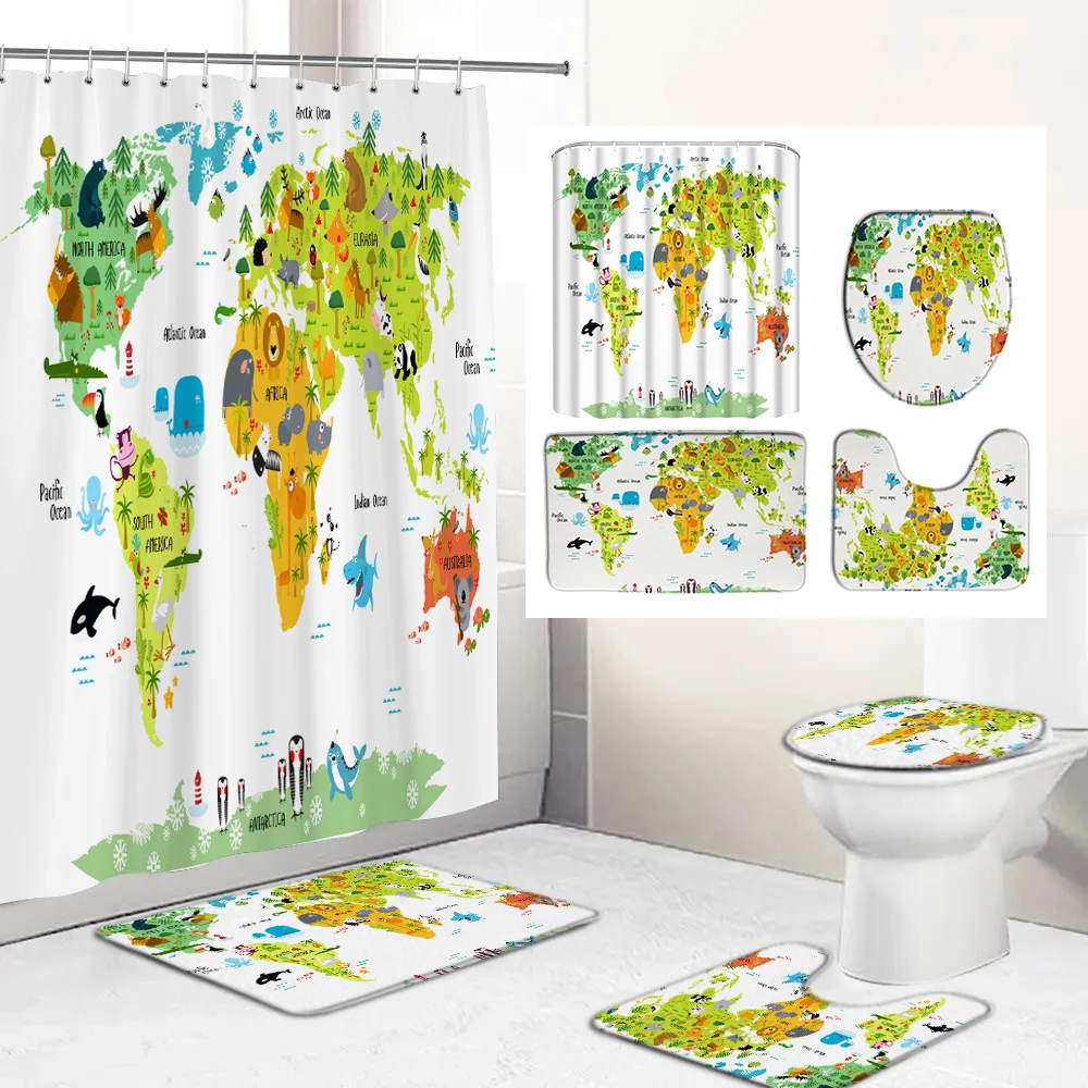 Cartoon Cute Animals Map Shower Curtains for Bathroom Sets Forest Children Bath Curtain Resistant Anti-slip Carpet Toilet Cover
Cartoon Cute Animals Map Shower Curtains for Bathroom Sets Forest Children Bath Curtain Resistant Anti-slip Carpet Toilet Cover