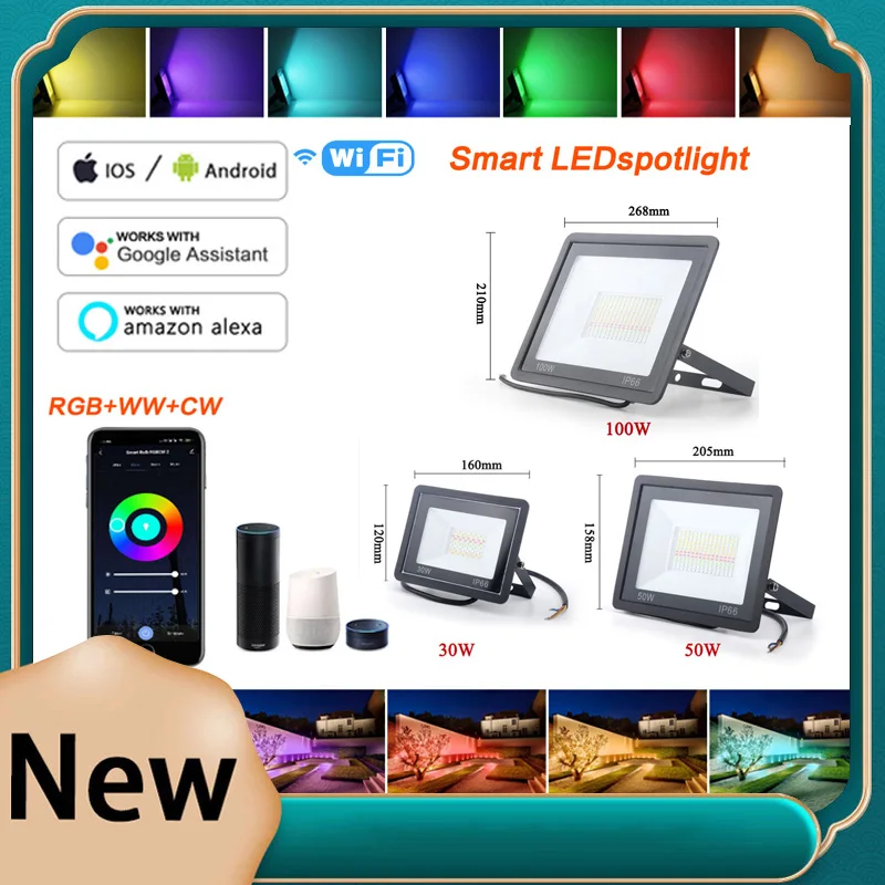 New Smart Floodlight LED Reflector Outdoor 220V 30W 50W 100W RGB Dimmable Warm Cold White Lighting for Alexa Google Home
New Smart Floodlight LED Reflector Outdoor 220V 30W 50W 100W RGB Dimmable Warm Cold White Lighting for Alexa Google Home