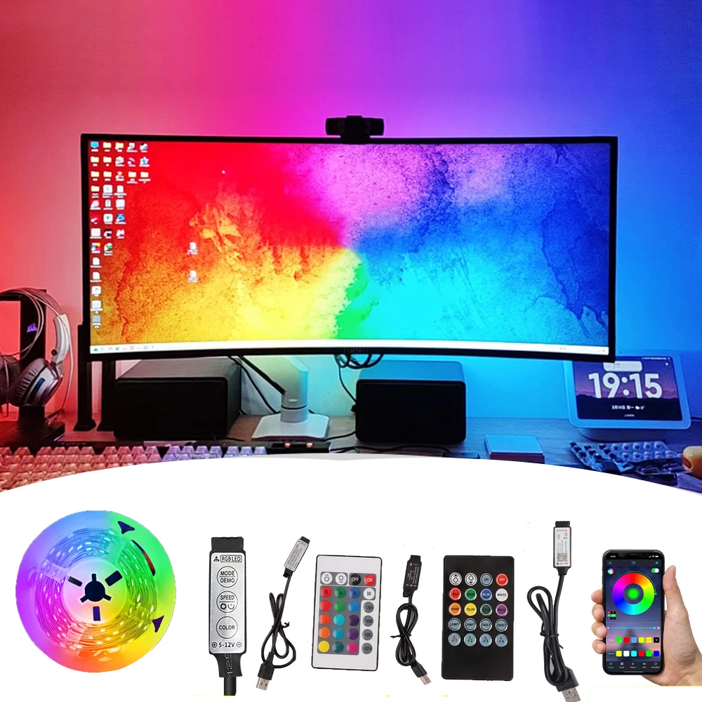 LED Strip Light RGB Color Changing 5V USB LED Lamp Tape Ribbon Self-adhesive For TV Desktop Diode Gaming Room Decoration
LED Strip Light RGB Color Changing 5V USB LED Lamp Tape Ribbon Self-adhesive For TV Desktop Diode Gaming Room Decoration