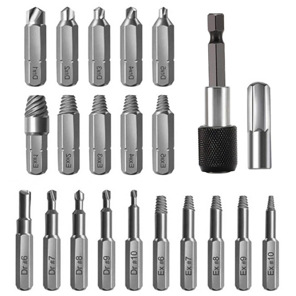 22 Pcs Extractor Drill Bit Set Broken Drill Bit Take Out Bolt Screws Remover W/ Hex Shank For Electrical Screwdriver Accessories
22 Pcs Extractor Drill Bit Set Broken Drill Bit Take Out Bolt Screws Remover W/ Hex Shank For Electrical Screwdriver Accessories