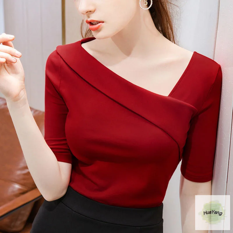 Woman's Clothing Spring Summer Style Basic T-Shirts Tops Lady Slim Short Sleeve Skew Collar Sheath Tops SS055
Woman's Clothing Spring Summer Style Basic T-Shirts Tops Lady Slim Short Sleeve Skew Collar Sheath Tops SS055