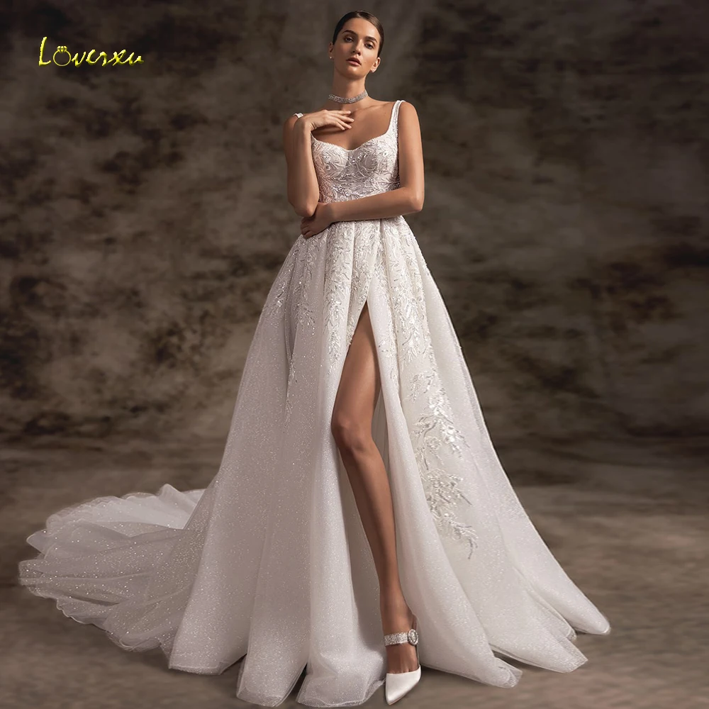 Loverxu A-Line Charming Split Wedding Dresses 2023 Scalloped Sleeveless Robe De Mariee Zipper Court Train Vestido De Novia 
Loverxu A-Line Charming Split Wedding Dresses 2023 Scalloped Sleeveless Robe De Mariee Zipper Court Train Vestido De Novia