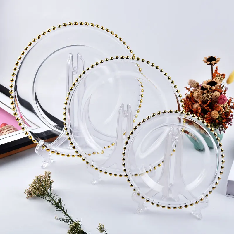 

Стеклянная Западная тарелка, тарелка для стейка, домашний круглый позолоченный поднос для столовых приборов в скандинавском стиле, креативная плоская тарелка для фруктов, стеклянная чаша, стеклянная чашка