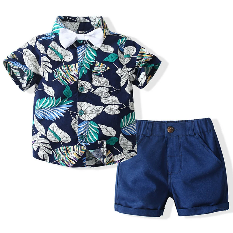 

3Piece Set Summer Baby Boys Clothes Fashion Gentleman Print Cotton Short Sleeve Tops+Shorts+Tie Boutique Kids Clothing BC642
