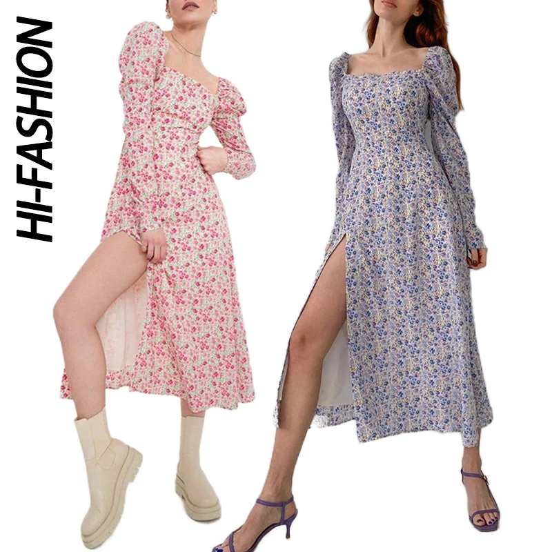 HI-FASHION Floral Print Midi Dress Women Long Sleeve Puff Sleeve Side Split Lady Elegant Square Collar Casual Long Dresses
HI-FASHION Floral Print Midi Dress Women Long Sleeve Puff Sleeve Side Split Lady Elegant Square Collar Casual Long Dresses