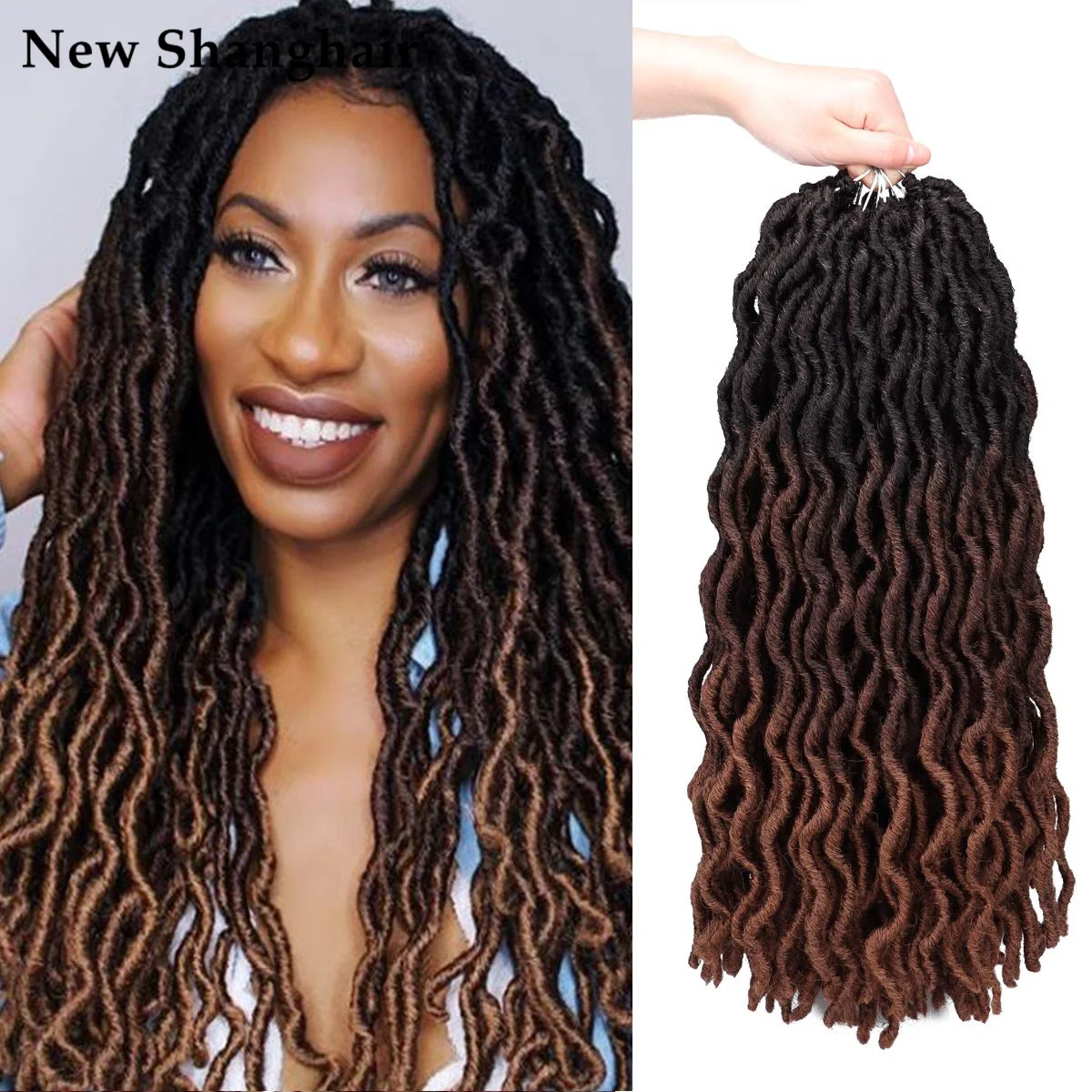 

Gypsy Locs Crochet Goddess Hair 18 Inch Ombre Faux Locs Curly Wavy Twist Braiding Hair Extensions Dreadlocks Hair NS18