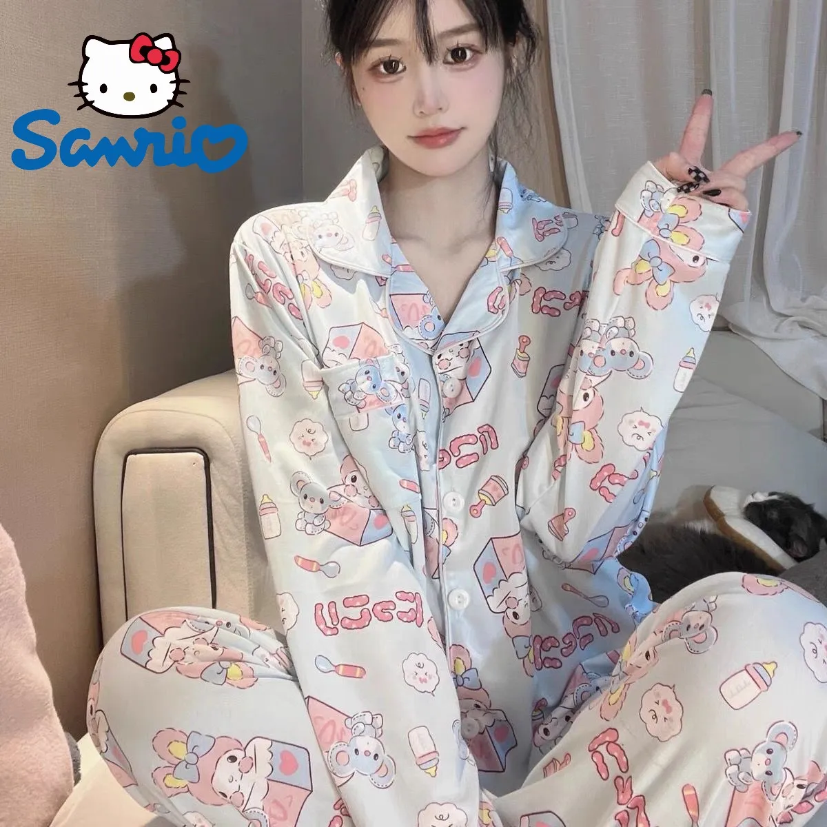 My Melody Kawaii Sanrio Pajamas Clothes Women Spring Pajamas Set Sleepwear Tops Pants Women Home Clothes Spring Style Female
My Melody Kawaii Sanrio Pajamas Clothes Women Spring Pajamas Set Sleepwear Tops Pants Women Home Clothes Spring Style Female