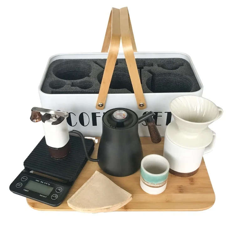 Stock White Metal Box Wooden Handle 850 ML Kettle with Thermometer V60 Ceramics Manual Coffee Set
Stock White Metal Box Wooden Handle 850 ML Kettle with Thermometer V60 Ceramics Manual Coffee Set