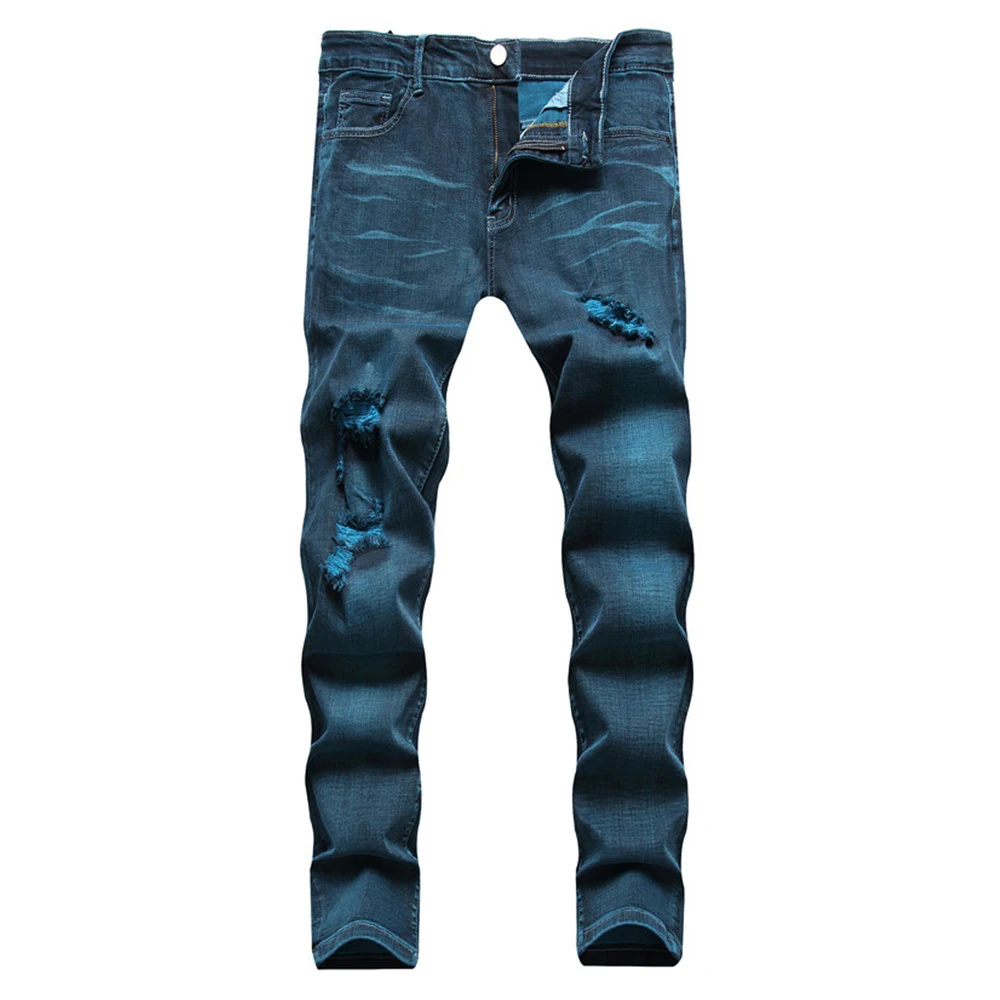 Men Indigo Blue Stretch Denim Jeans Streetwear Holed Ripped Pants Plus Size Middle Waist Slim Straight Trousers
Men Indigo Blue Stretch Denim Jeans Streetwear Holed Ripped Pants Plus Size Middle Waist Slim Straight Trousers