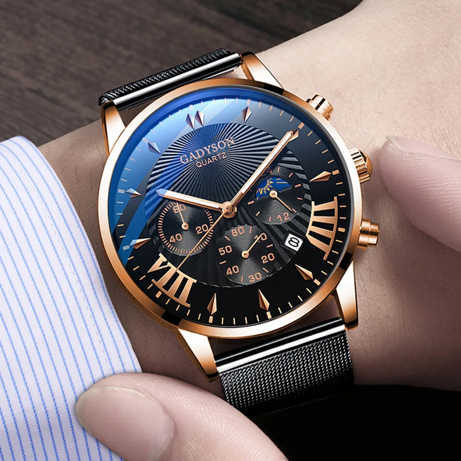 Часы reloj Мужские кварцевые из нержавеющей стали, модные спортивные роскошные светящиеся деловые повседневные с календарем
Часы reloj Мужские кварцевые из нержавеющей стали, модные спортивные роскошные светящиеся деловые повседневные с календарем