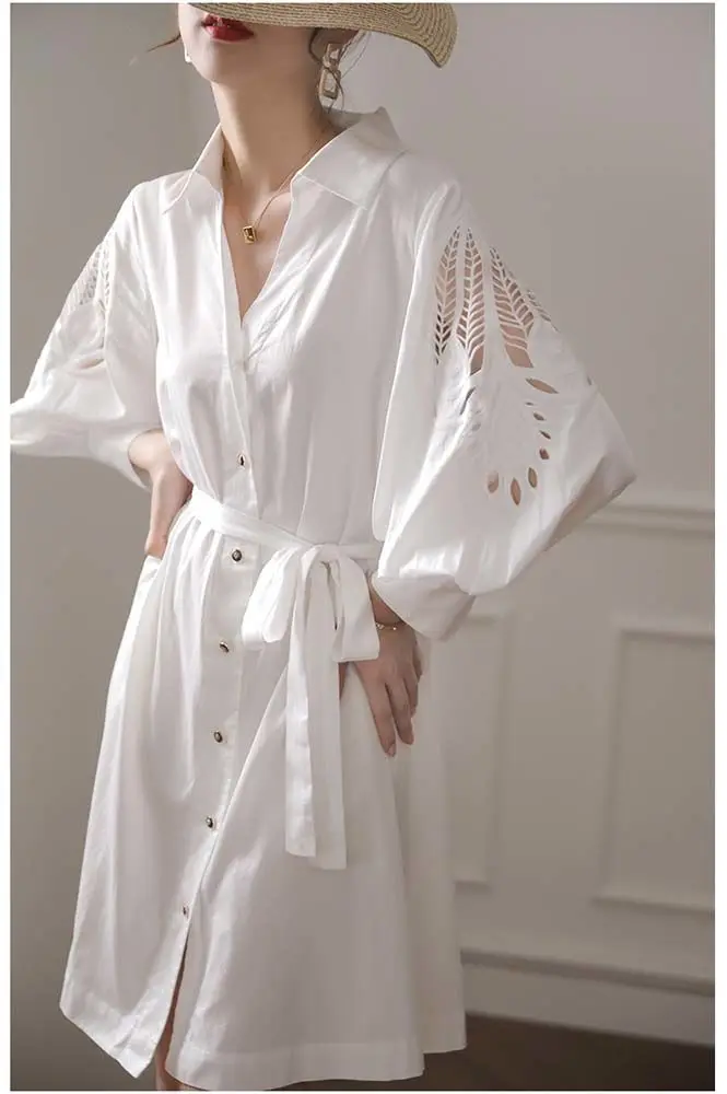 SuperAen Lapel Collar Lace Waist White Dress Women Autumn 2023 New Chic Design White Dress Women 
SuperAen Lapel Collar Lace Waist White Dress Women Autumn 2023 New Chic Design White Dress Women