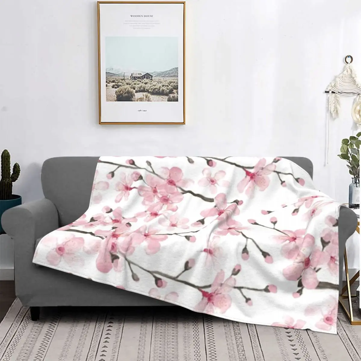 

Chinese Wedding Happiness Blankets Soft Flannel Japanese Sakura Throw Blanket for Sofa Home Bed Cherry Blossoms Oriental