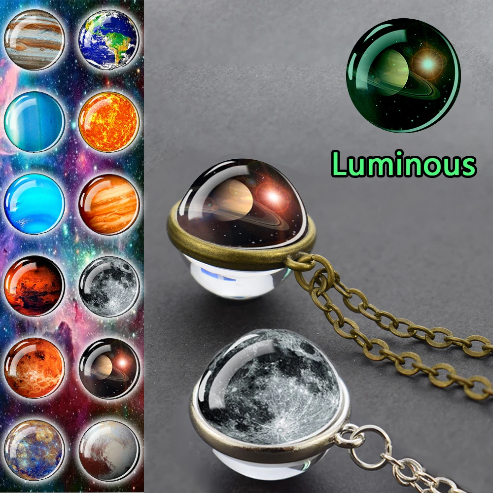 Glowing Necklace 9 Planets Glass Globe Pendant Cosmic Solar System Earth Moon Jupiter Saturn Image Glass Necklace Gift for Women
Glowing Necklace 9 Planets Glass Globe Pendant Cosmic Solar System Earth Moon Jupiter Saturn Image Glass Necklace Gift for Women