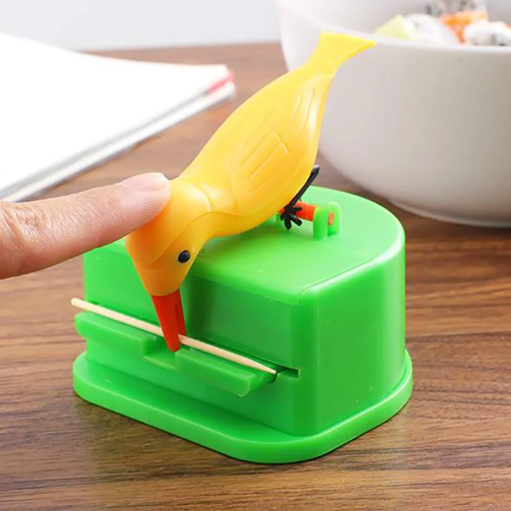 

YOMDID Creative Toothpick Holder Cartoon Small Bird Toothpick Container Press Toothpick Dispenser Storage Box Automatic Kitchen