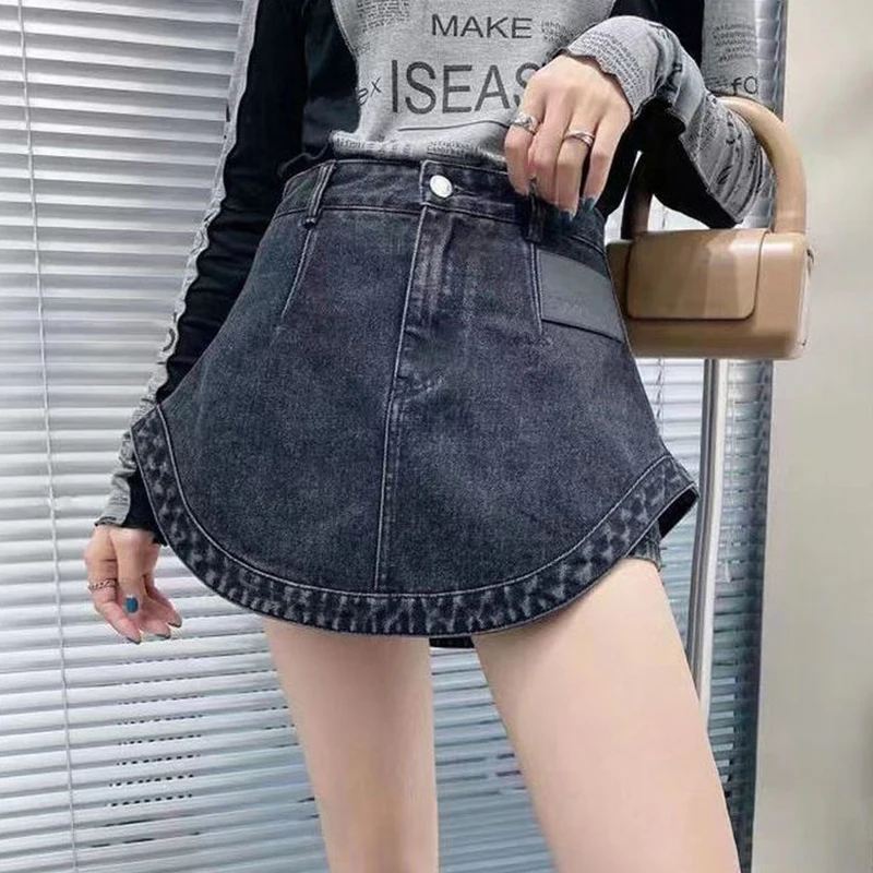 Женская джинсовая юбка с завышенной талией, черная облегающая юбка-кюлоты с Антибликовой подкладкой, а-силуэт, лето 2022