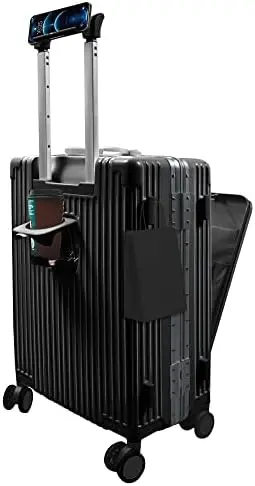 

Багажный чемодан со спиннерными колесами, 20-дюймовый алюминиевый чемодан с рамкой, встроенный замок TSA, с USB портом и чашкой