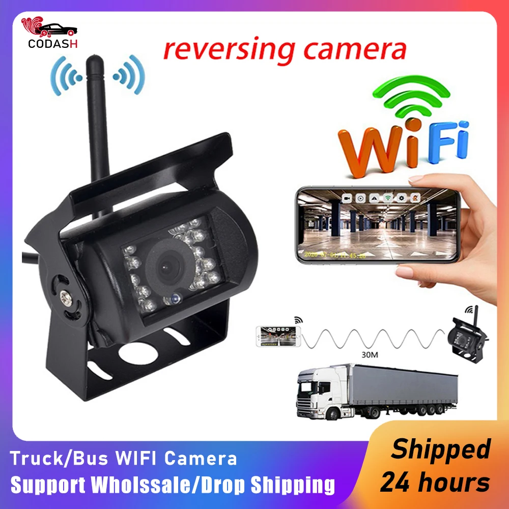 

HD WiFi Waterproof Truck Reversing Camera Wireless Rear View Camera Rreversing Camera 170° Wide Angle Night Vision Bus Truck Cam