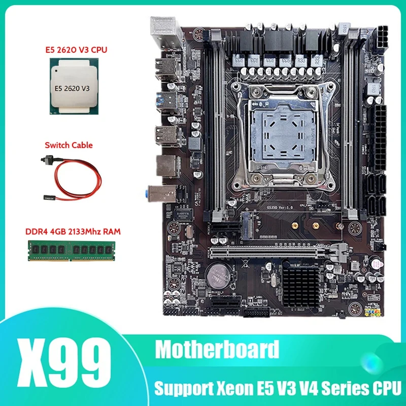 X99 Motherboard LGA2011-3 Computer Motherboard Support DDR4 RAM With E5 2620 V3 CPU+DDR4 4GB 2133Mhz RAM+Switch Cable
X99 Motherboard LGA2011-3 Computer Motherboard Support DDR4 RAM With E5 2620 V3 CPU+DDR4 4GB 2133Mhz RAM+Switch Cable