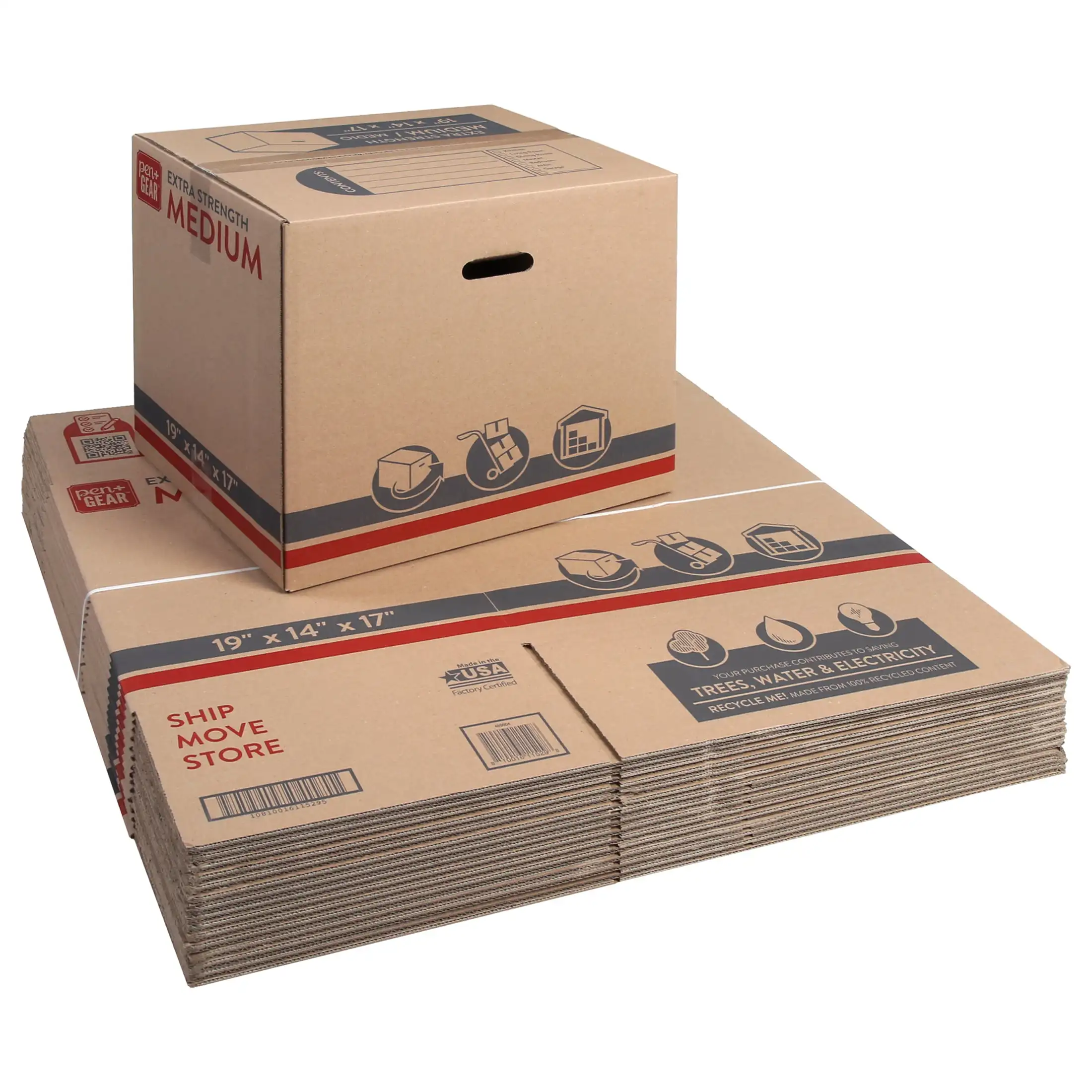 Pen+Gear Medium Extra Strength Recycled Moving and Storage Boxes, 19" L x 14" W x 17" H, Kraft, 15 Count
Pen+Gear Medium Extra Strength Recycled Moving and Storage Boxes, 19" L x 14" W x 17" H, Kraft, 15 Count
