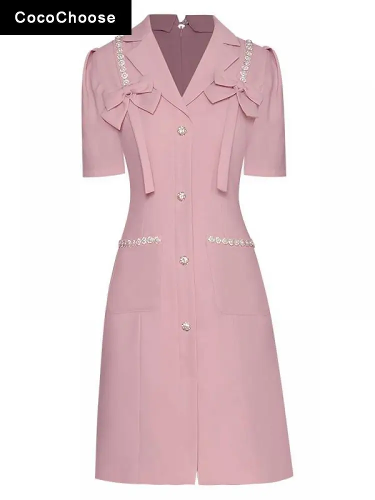 Kawaii Bow Notched Collar Chic Blazer Dress Women Luxury 2022 Runway Summer Designer Pearls Pockets Short Sleeve Mini Dress Pink
Kawaii Bow Notched Collar Chic Blazer Dress Women Luxury 2022 Runway Summer Designer Pearls Pockets Short Sleeve Mini Dress Pink