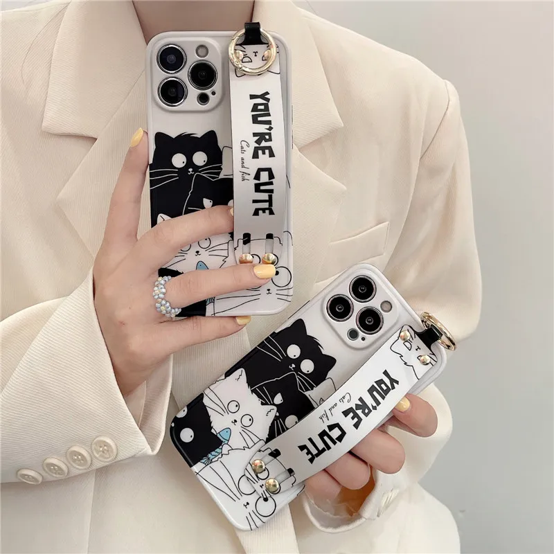 Cute Funny Cartoon Cat Wrist Strap Phone Case for iPhone 14 14Pro 13 12 Pro 11 XS Max XR 8 7 Plus Soft Silicone Wristband Cover
Cute Funny Cartoon Cat Wrist Strap Phone Case for iPhone 14 14Pro 13 12 Pro 11 XS Max XR 8 7 Plus Soft Silicone Wristband Cover