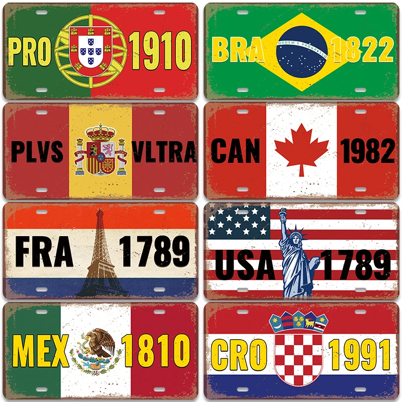 Country Flag License Plate Metal Sign Vintage France USA Brazil Plaque Tin Signs Retro Wall Decor for Bar Pub Club
Country Flag License Plate Metal Sign Vintage France USA Brazil Plaque Tin Signs Retro Wall Decor for Bar Pub Club