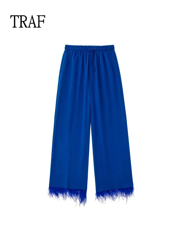 TRAF Woman Pant Fashion Feathers Trousers Female High Waist Elastic Wide Pants Women Clothing Bow Tie Loose Trousers Women 2022
TRAF Woman Pant Fashion Feathers Trousers Female High Waist Elastic Wide Pants Women Clothing Bow Tie Loose Trousers Women 2022