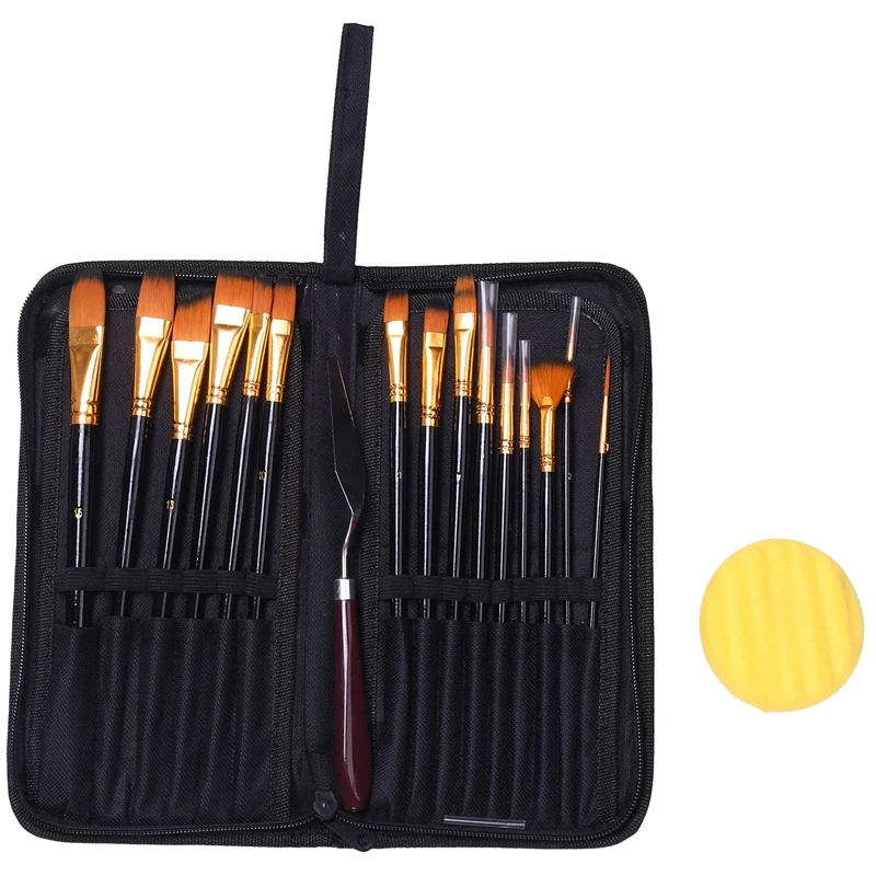 15Pcs Artist Paint Brush Set Nylon Art Paint Brushes With Case For Gouache, Acrylics, Oil And Watercolor
15Pcs Artist Paint Brush Set Nylon Art Paint Brushes With Case For Gouache, Acrylics, Oil And Watercolor