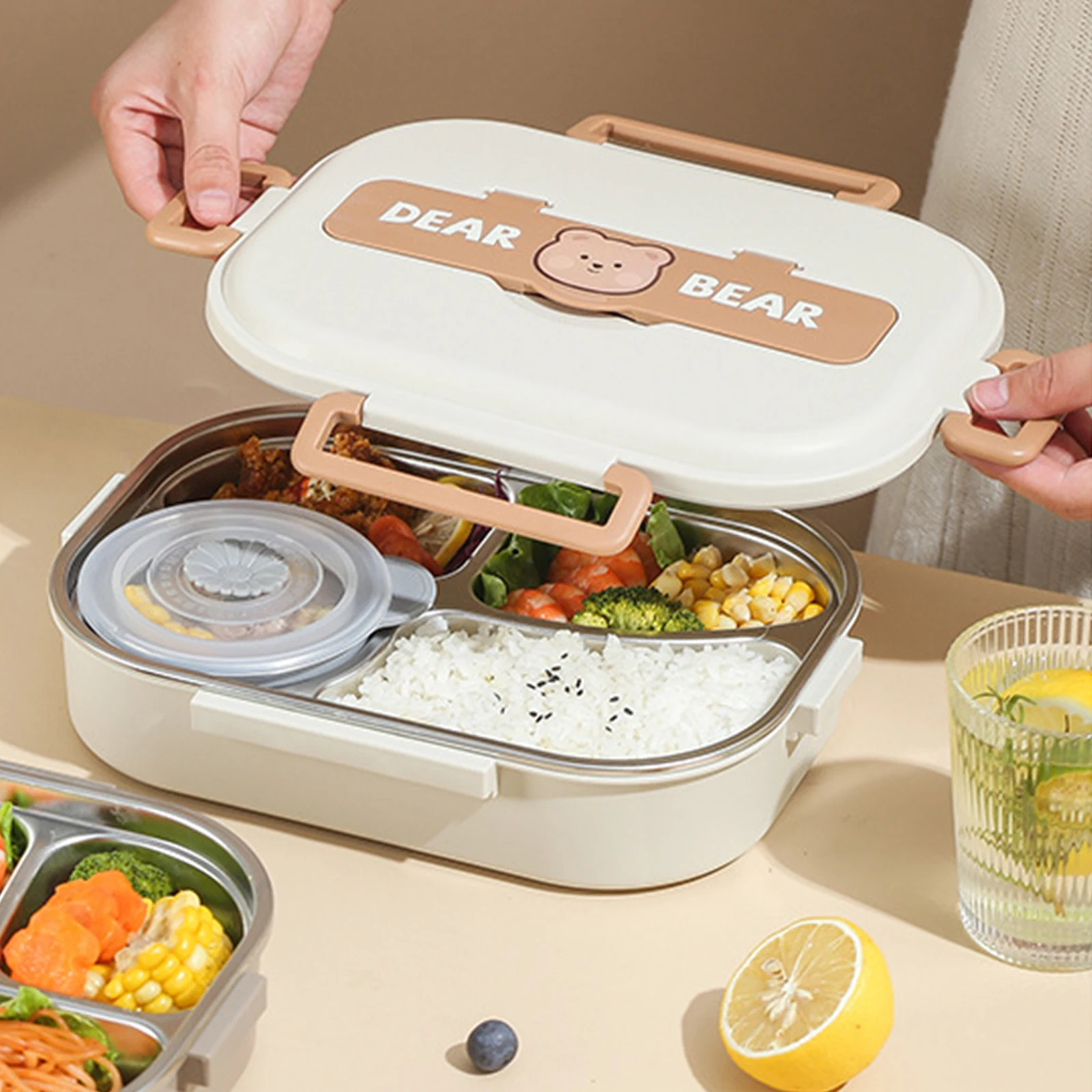 304 Stainless Steel Lunch Box for Kids Food Storage Insulated Lunch Container 4 Compartments Bento Box with Soup Cup Spoons 
304 Stainless Steel Lunch Box for Kids Food Storage Insulated Lunch Container 4 Compartments Bento Box with Soup Cup Spoons