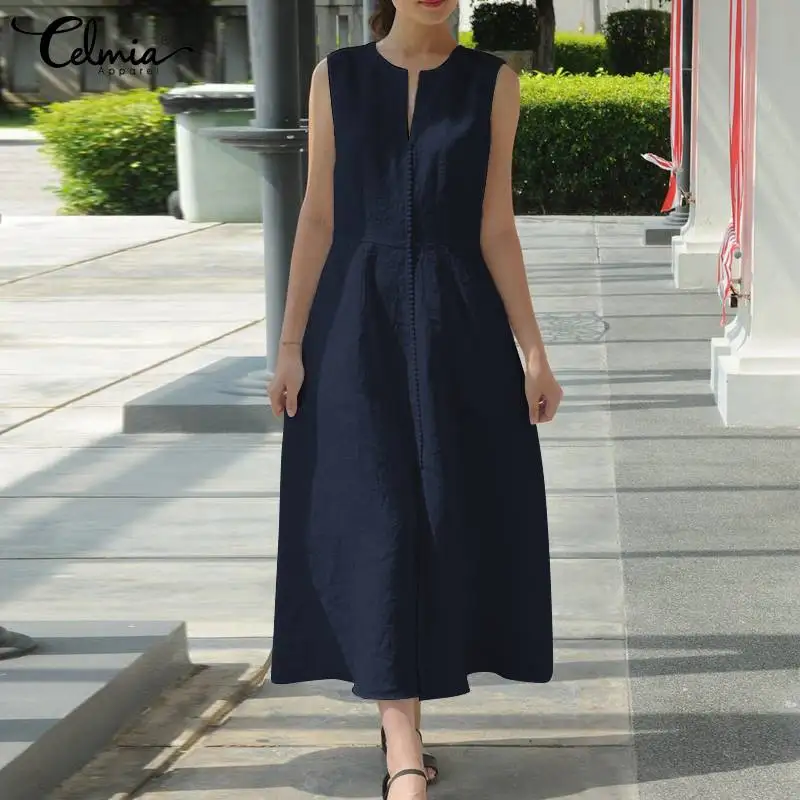 Celmia Women Cotton Sundress Sleeveless Belted Holiday Long Robes V Neck Vintage Casual Tank Vestidos 2022 Summer Maxi Dress
Celmia Women Cotton Sundress Sleeveless Belted Holiday Long Robes V Neck Vintage Casual Tank Vestidos 2022 Summer Maxi Dress