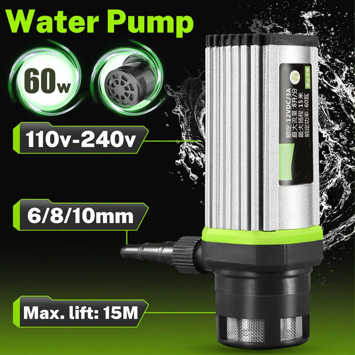 8L/min 15m DC 12V 60W Water Pump Water Circulation Submersible Water Pumps 3 Stage Water Inlets
8L/min 15m DC 12V 60W Water Pump Water Circulation Submersible Water Pumps 3 Stage Water Inlets